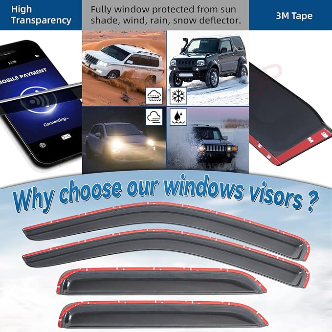 4pcs Front+Rear Smoke Sun/Rain Guard Outside Mount Tape-On Window Visors Compatible with 01-12 Escape 08-11 Tribute 05-11 Mercury Mariner