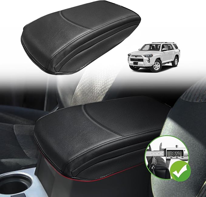 Muslogy Center Console Armrest Cover Compatible with Toyota 4Runner 2010-2024 Comfort Armrest Pad Arm Rest Cushion Vegan Leather Protector 1-Inch Extra Thick