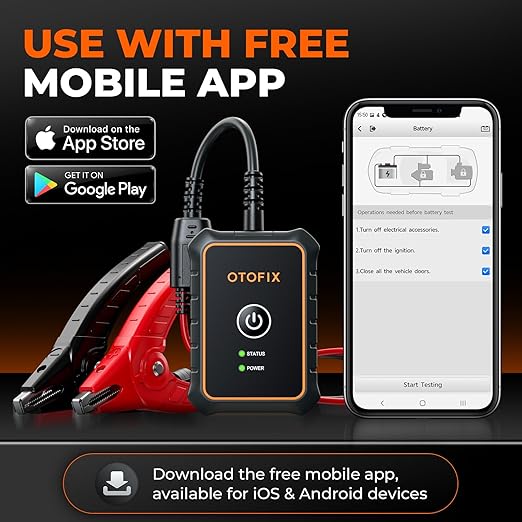 OTOFIX Car Battery Tester BT1 Lite, 6V 12V 100-2000 CCA Car Battery Analyzer, Auto Cranking Charging System Test Scan Tool, Battery Load Test,Use with D1/D1 Lite/D1 PROS/D1 MAX/IM1/IM2/Ultra