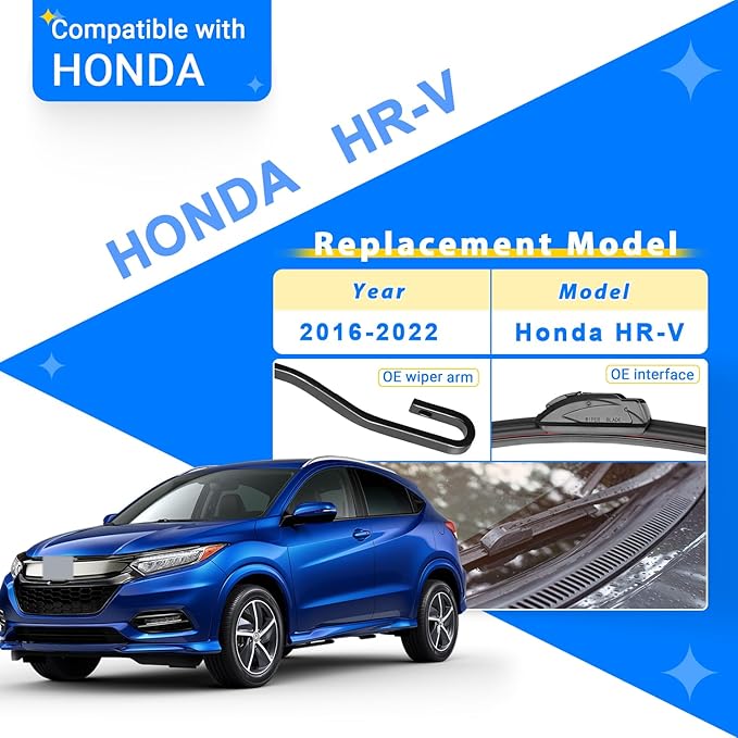 Windshield Wiper Blades Replacement for Honda HRV HR-V 2016 2017 2018 2019 2020 2021 2022 Original Factory Quality Front Rear Wipers Blade Set for My Car - 26" 18" 10" (Pack of 3)