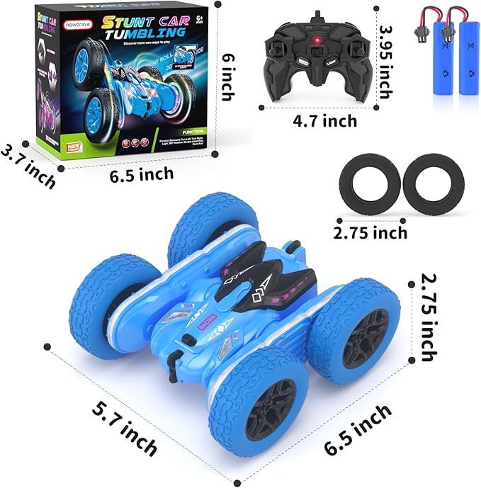 Remote Control Car, RC Cars for Kids with New Upgraded Strip Lights, 2.4GHz RC Stunt Cars with Headlights, 600mAh 4WD 360° Rotating Off Road, 4 5 6 7 8 9 Year Old Boy Toys Birthday Gifts