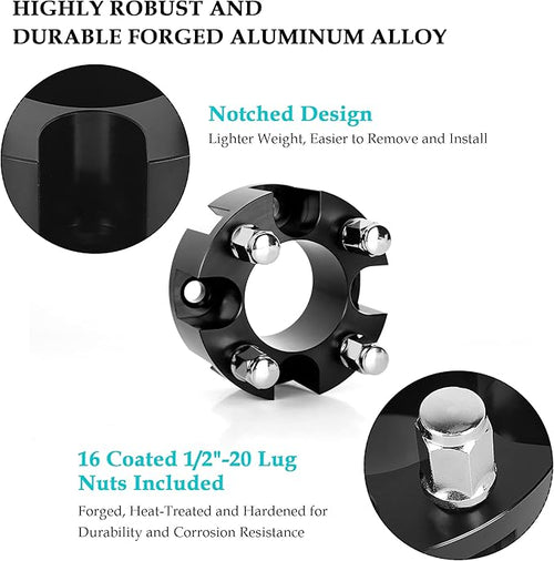 10L0L Golf Cart 2 inch Wheel Spacers for Yamaha, EZGO, Club Car (4x72mm Bolt Pattern, 68mm Hub Bore, 1/2-20 Studs) 4 Pack, Black