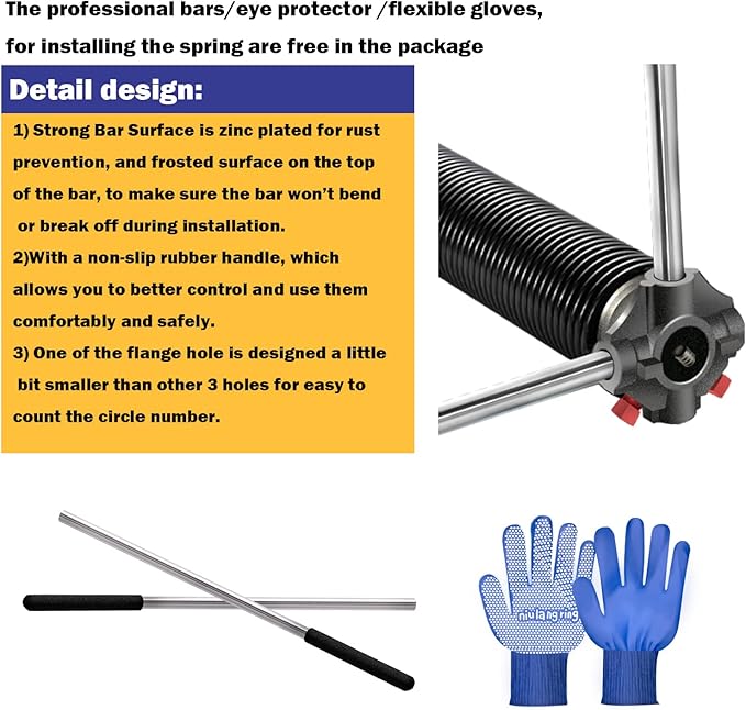 2" Garage Door Spring Pair, Garage Door Spring Replacement,Torsion Springs for Garage Door Set Includes Left Right Door Springs, with Non-Slip Winding Rods for DIY Replacement (0.250x2''x30'')