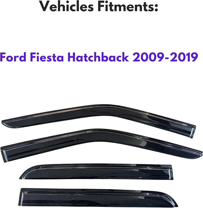 KPY Window Visor Compatible with Ford Fiesta Hatchback 2009-2019, 4PC Rain Guard Side Window Vent Deflectors Tape-On Mugen Style, 2009 2010 2011 2012 2013 2014 2015 2016 2017 2018 2019
