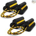 ROBLOCK 2 Pairs Wheel Chocks Heavy-Duty Rubber Wheel Block Non-Slip Base with Nylon Rope Yellow Reflective Tape - 4 Pack Wheel Stopper for Travel Trailers, Car, Camper, Truck, Black