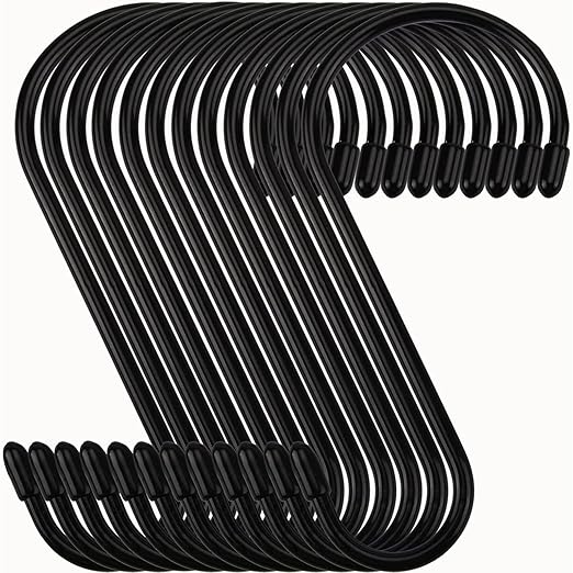 Nisoger 12 Pack 6 Inch Heavy Duty S Hooks, Large S Hooks for Hanging Plants, Vinyl Coated S Hooks Sturdy Non Slip Black S Hooks for Hanging Closet,Bird Feeders,Kitchen,Large Object,Garden Tools