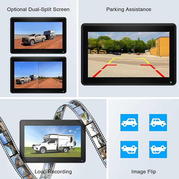 Fookoo 2 Magnetic Solar Wireless Backup Camera 7" IPS Touchscreen Monitor 1 Min DIY Install Portable Scratch-Proof No Drilling HD 1080P DVR Rechargeable Night Vision for Car RV Truck Camper - DCM702