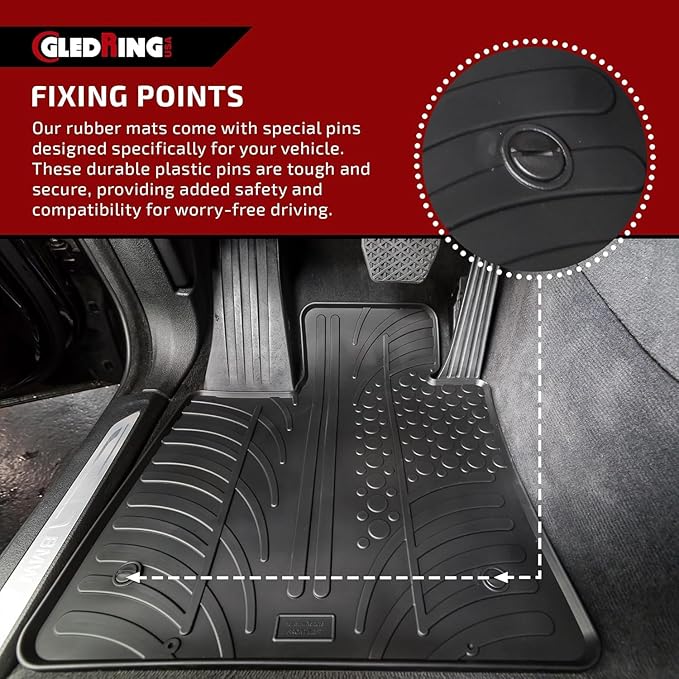 Gledring USA Custom Fit All-Weather Rubber Floor Mats Intended for Mercedes Benz EQC 2019-2022, No Trimming Required, Tailored Custom Fit, Protects from Rain, Mud, & Snow