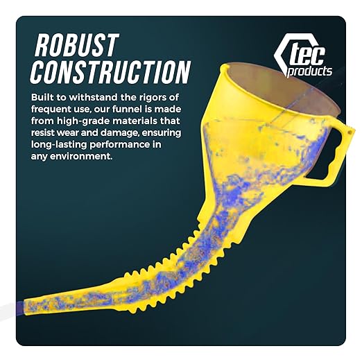 FlexAll Long Flexible Funnel for Automotive Use - Durable Nitrile Rubber - Ideal for Car Oil Change, Transmission Funnel Fluid, Diesel, Fuel, Gas - Made in USA - Yellow (12 x 4 Inches)