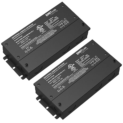 EMITEVER Dimmable Led Driver, 2 Packs 60W AC 110V-277V to DC 24V Transformer, 5-in-1 Dimming: ELV/MLV/TRIAC / 0-10V / 1-10V / 10V PWM/Potentiometer, Waterproof IP67 and UL Listed,Class 2