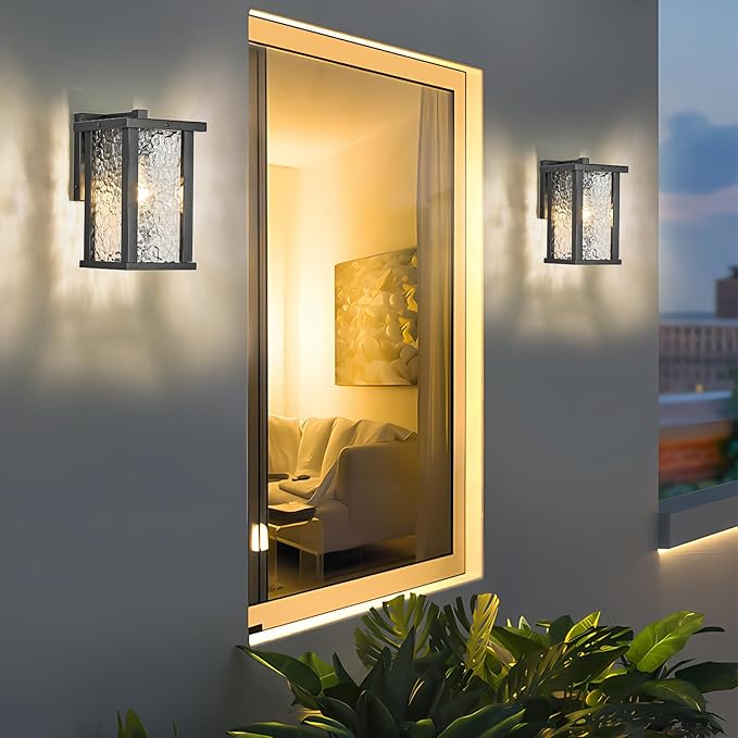 Outdoor Wall Sconce E26 Base Metal Frame - Black Exterior Light Fixture with Clear Glass, Waterproof Porch Wall Mount Lighting for Garage, Patio(Bulb not Included)