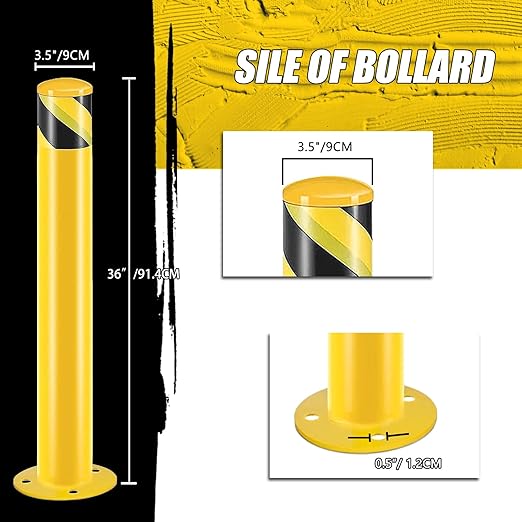 Safety Bollard Post, Steel Bollards,Parking Bollard, Yellow Powder Coated Safety Parking Barrier Post, for Traffic Sensitive Areas (6, 36"H*3.5"D)