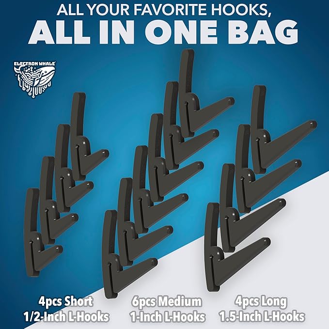 BearClaw Universal Hooks for Garage Shelving and Industrial Storage Racks with Keyhole Slots, L-Hooks Assortment, UV-Resistant, Up to 40 lbs Load