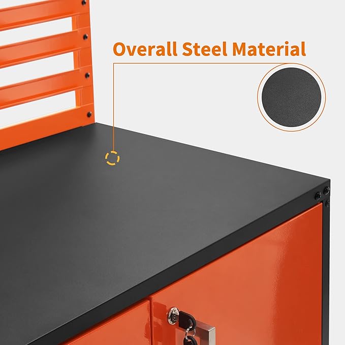 MCombo Metal Workbench for Garage, Adjustable Worktable with Storage Cabinet for Home Office, Basements, Bench-81 (Orange)