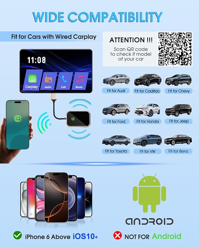 Wireless CarPlay Adapter - Fast & Stable Connection for Carplay Wireless Adapter Convert Factory Wired to Wireless CarPlay Dongle Plug & Play Car Play Fit for iPhone iOS 10+ (Gold)