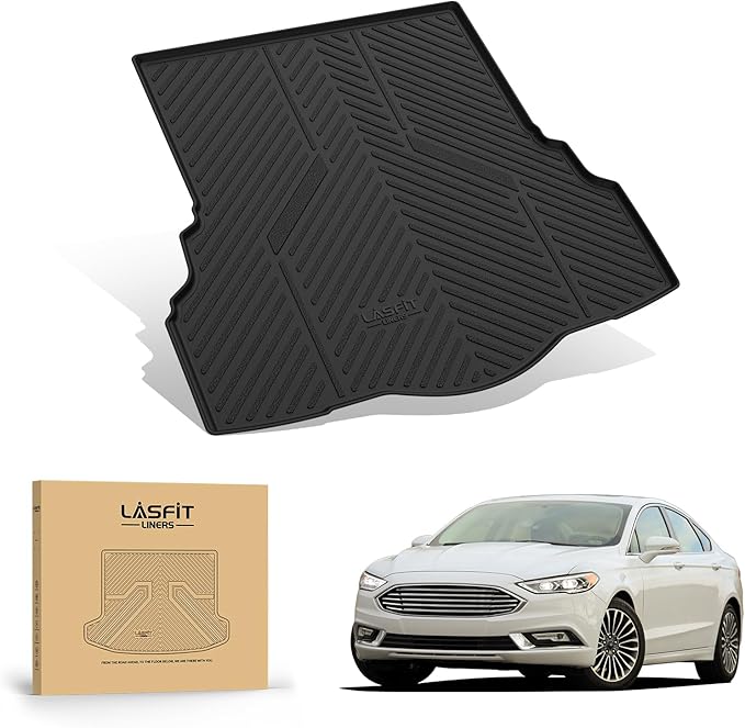 LASFIT Trunk Mat for Ford Fusion 2013-2020 (Only Fit Gasoline Not Fit Hybrid & PHEV) All Weather TPE Mats Custom Fit Cargo Mats for Ford Fusion Car Mats and Cargo Liner, Black