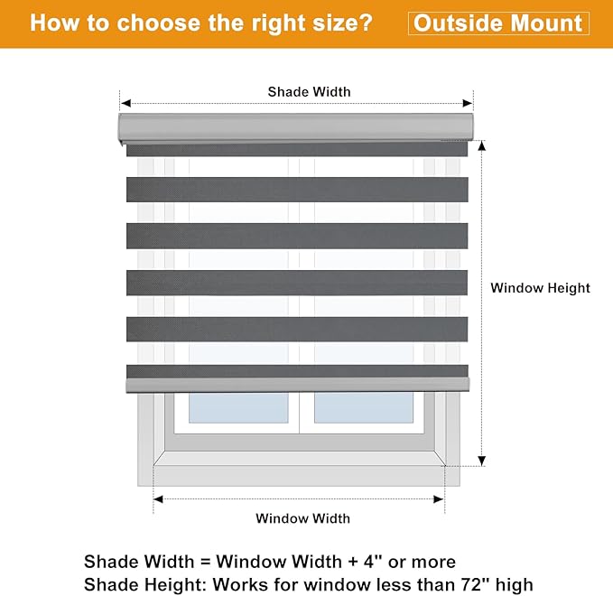 Persilux Cordless Zebra Blinds for Windows (31" W X 64" H, Grey) Free-Stop Roller Windows Shades Dual Layer Light Control for Day and Night, Light Filtering Sheer Shades for Home