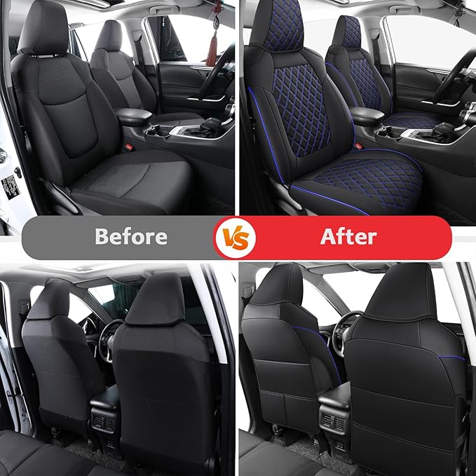 MIROZO Seat Covers for Rav4 Non-Hybrid,Faux Leather Car Seat Covers Compatible with 2019-2025 Toyota RAV4 LE,XLE,XLE Premium,Limited (Black and Blue,Not for Hybrid,Adventure&TRD-Off)