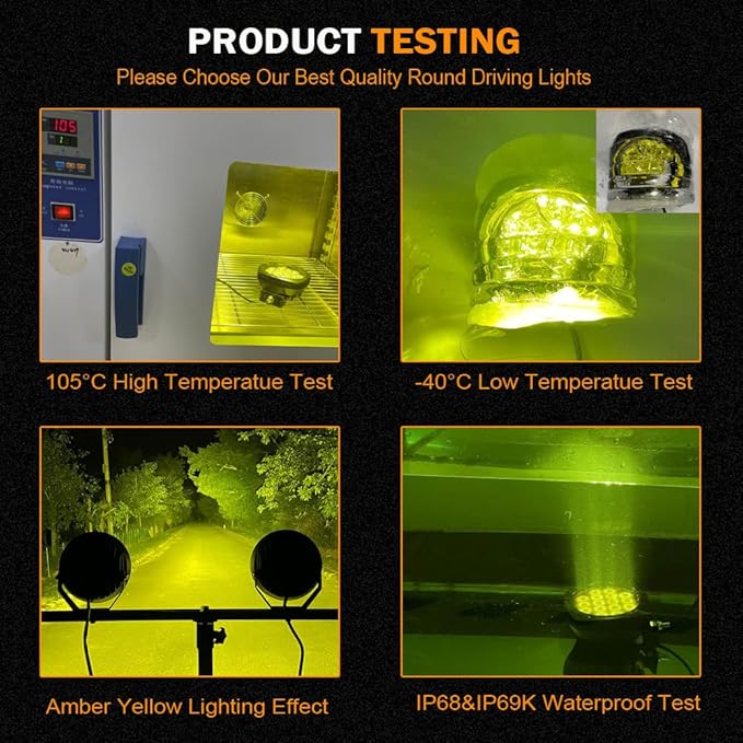 BIGLION.X 5Inch 160W Round Offroad Lights 18800LM LED Amber Fog Lights Yellow Driving Light Bar Off Road Spot Light Pods With Wiring Harness IP69K for Car Trucks SUV