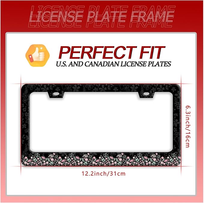Cute Pink Flowers License Plate Frame Colorful Floral License Plate Frames Funny Auto Accessories Stainless Steel License Plate Holder 6x12 Inch