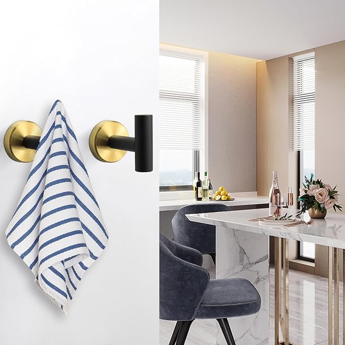 NearMoon Bath Towel Hooks- SUS 304 Stainless Steel Robe Hook Holder, Heavy Duty Coat Hook for Bathroom Livingroom Hotel Kitchen Garage, Wall Mounted (Black Gold, 4 Pack)