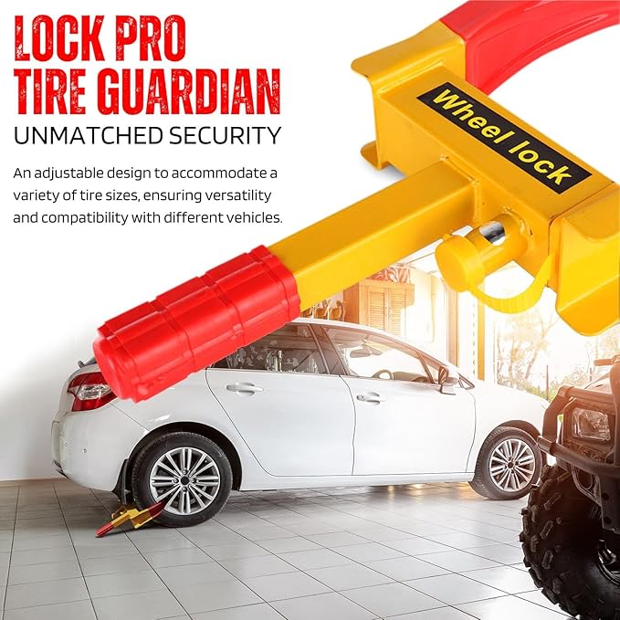 Flexzion Trailer Wheel Lock Anti Theft Wheel Clamp Lock - Heavy Duty Adjustable Tire Boot Lock for Trailer with Keys, Red & Yellow Universal Wheel Clamp for Cars, Golf Carts, Boats, Scooters