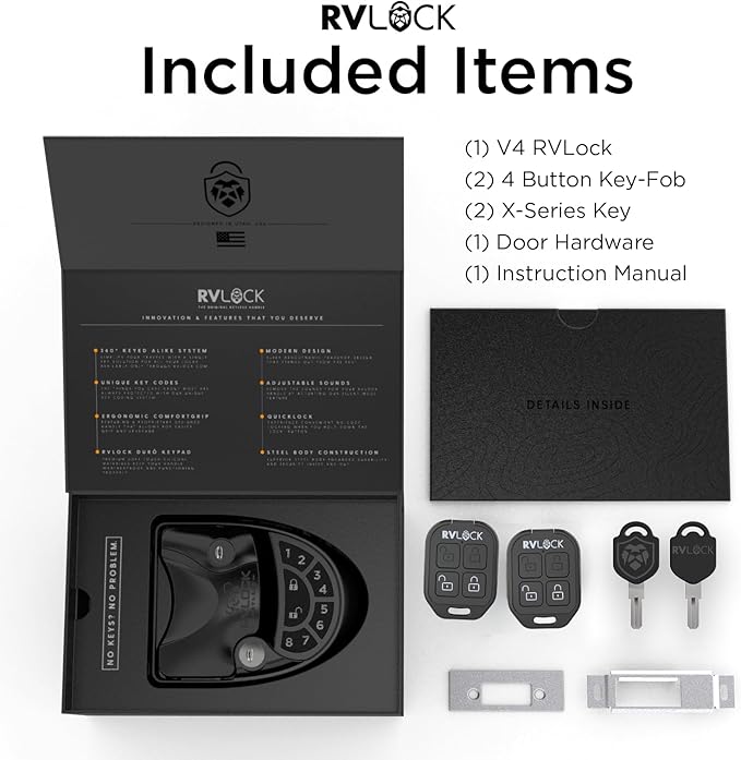 RVLOCK V4 RV Door Lock Keyless Entry with Remote, Secure and Convenient Camper Latch Replacement, Durable RV Door Lock Replacement for Trailers with Patented Security Technology