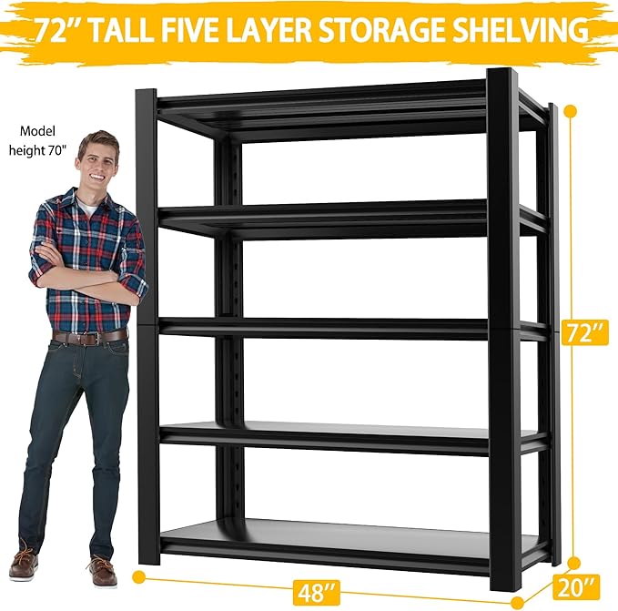 3000LBS Heavy Duty Garage Shelving Units and Storage, 5 Adjustable Levels, 48″W Metal Shelving for Garage, 72″H Standing Shelf Units, Storage Rack for Garage Organization, 3Pack
