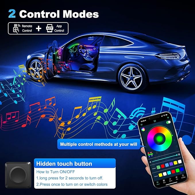 Dreamcolor Acrylic Interior Car LED Strip Light with Wireless APP, RGB 22 in 1 with 175 inches 593 LEDs Fiber Optic Ambient Lighting Kits, 16 Million Colors Sound Active Function Car Neon Lights