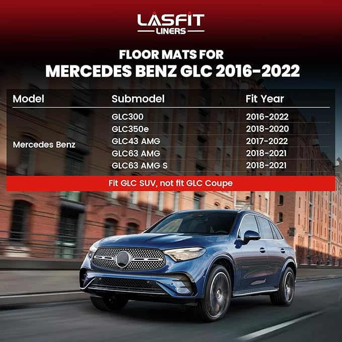 LASFIT Floor Mats & Cargo Mat for Mercedes Benz GLC 2016-2022 GLC300 / GLC350e / GLC43 AMG / GLC63 AMG / GLC63 AMG S (Not Fit Coupe), Fit All Weather TPE Floor Liners, 1st & 2nd Row and Trunk Mat