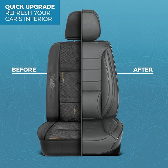Elite Edition Faux Leather Seat Covers for Cars, Trucks, & SUV - 2 Gray Car Seat Covers for Front Seats - Universal Fit Car Accessories Automotive Interior Cover Protector for Most Vehicles