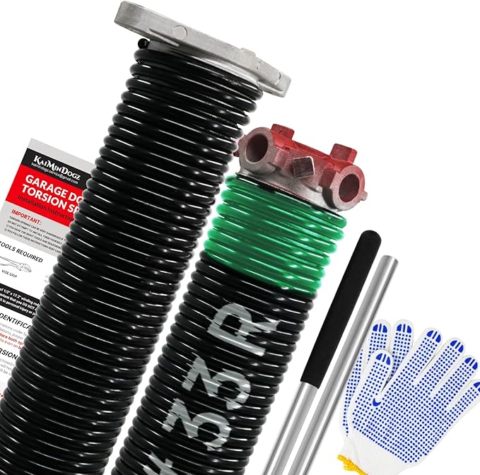 Pair of 1.75" Garage Door Torsion Springs Set with Non-Slip Winding Bars&Gloves, High Precision Electrophoresis Oil-Free Black Coated for Replacement, MIN 16,000 Cycles (0.243 x 1.75"x 33")
