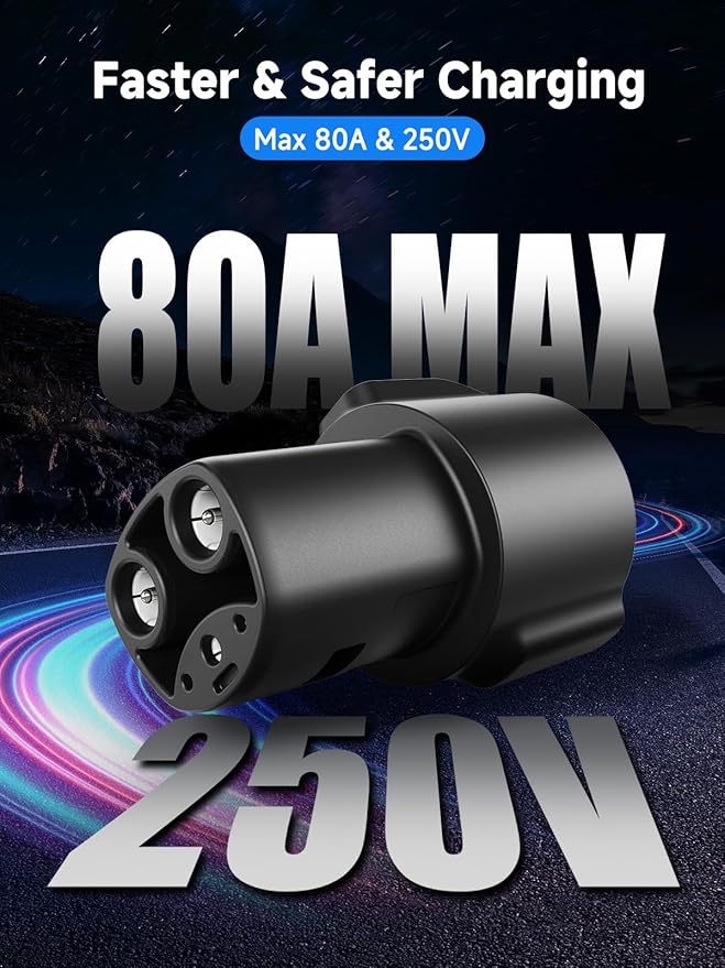 J1772 to Tesla Charging Adapter, 80A/250V Fast Charging, Compatible with Tesla Model 3/Y/S/X/Cybertruck, SAE J1772 EV Adapter for Tesla Cars Only, Easy Setup and Safety Certified