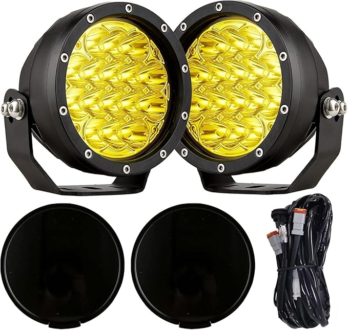 BIGLION.X 5Inch 160W Round Offroad Lights 18800LM LED Amber Fog Lights Yellow Driving Light Bar Off Road Spot Light Pods With Wiring Harness IP69K for Car Trucks SUV