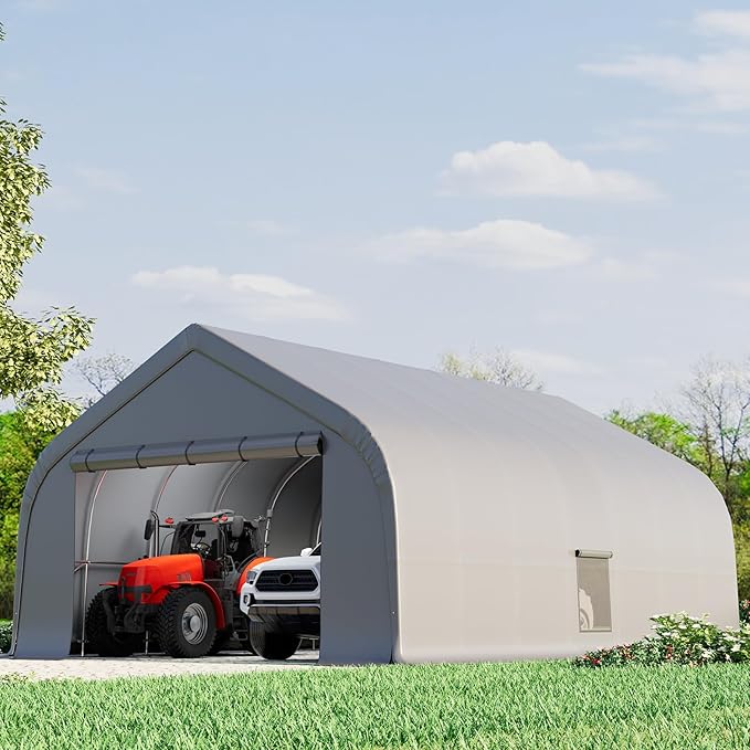 EROMMY 20x30 FT Heavy Duty Durable Carport, Galvanized Steel Frame Garage Shelter and Outdoor Storage, Waterproof 3-Layer PE Cover, Fits 2 Cars, Boat, Farm Equipment, Silver Gray