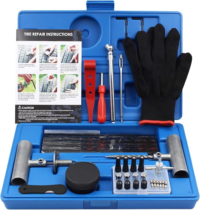Tyre Repair Kit, 63pcs Heavy Duty Tire Plug, Universal Repair Tool Kit to Fix Punctures and Plug Flats Tire Patch for Car, Motorcycle, Truck, Tractor, Trailer, ARB, ATV, RV, SUV