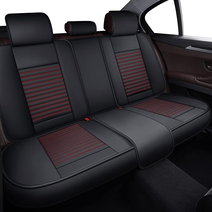 LINGVIDO Leather Car Seat Covers,Breathable and Waterproof Faux Leather Automotive Seat Covers for Cars SUV Pick-up Truck Sedan,Universal Anti-Slip Driver Seat Cover with Backrest (Rear Seat, Red)