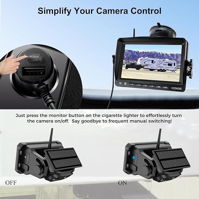 Wireless Magnetic Backup Camera, 9600mAh Battery Powered Rechargeable Waterproof HD Solar Back Up Rear View Bluetooth Hitch Camera with 7 Inch 1080P Monitor System for Car Truck Trailer RV VN003