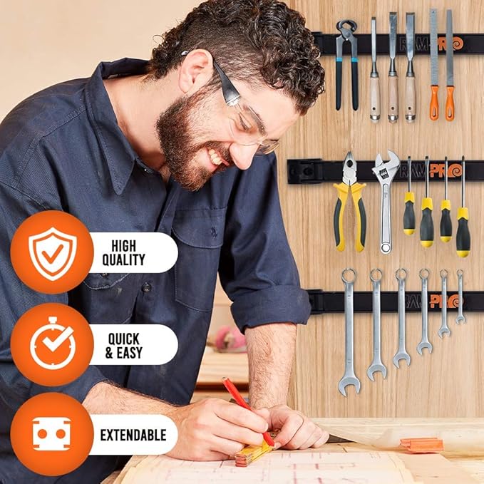 12" Magnetic Tool Holder Strip - A Tool Magnet Bar for Garage Organization, Shop Organization, and Workbench Accessories, Best Father's Day Gift, Easy To Install in Workshop, Mounting Screws Included.