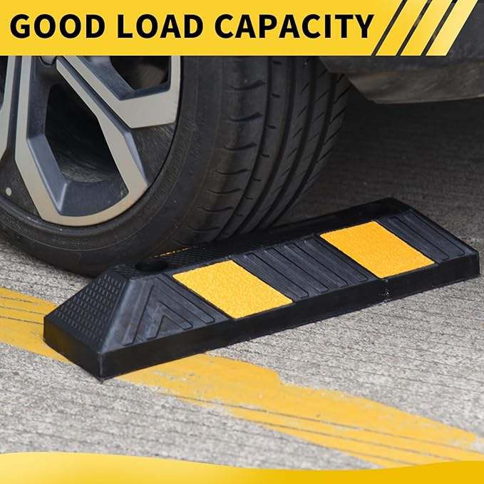 4PACK BESEA Curb Parking Stoppers for Garage Bumpers Parking car - 20.8" Length 3.5" High Heavy Duty Rubber Wheel Stopper for Vehicles Truck Driveway Help Your Cars Parking Stop Perfectly
