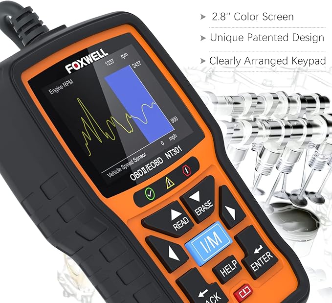 FOXWELL NT301 OBD2 Scanner Graphing Live Data Diagnostic Code Reader Professional Mechanic OBDII Scan Tool for Check Engine Light 2.8'' Color Screen OBD II Scanner for 1996 or Newer Vehicle