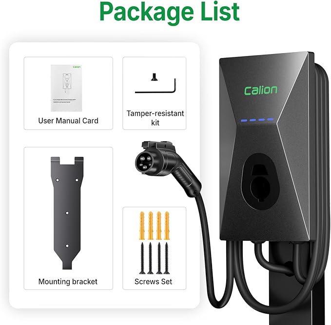 Calion Level 2 EV Charger-EV Wall-Mount Charger with 25FT Cable-Electric Vehicle Charging Station for J1772 EVs,50Amp,240V WiFi Electric Vehicle Charging Station,Hardwired for Electric Car