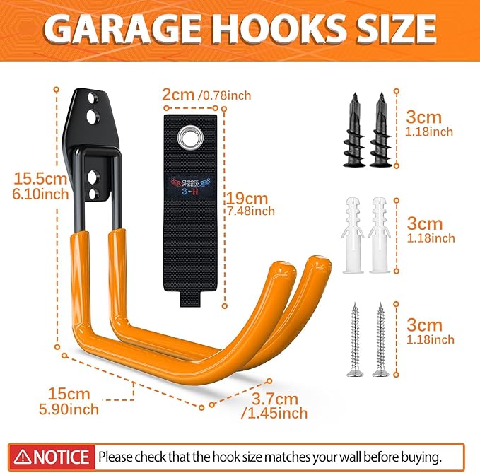 3-H Large Garden Hose Holder Wall Mount 4 Pack,Solid Steel Hose Hanger,Water Hose Holders for Outside,Perfect for Hanging Outdoor Air Hose,Ropes,Pipes,Garden Tools,Ladders,Bikes,Bulk Items(Orange)