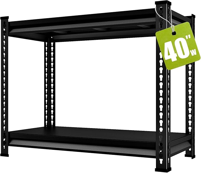 Garage Shelving Heavy Duty 880LBS Loads, 40" W Adjustable Garage Storage Shelves, 2-Tier Metal Shelving Units and Storage, Industrial Utility Shelf, 40" Wx16 Dx36 H,Black