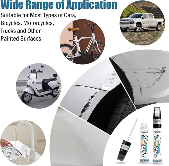 White Car Paint Touch Up, Car Scratch Repair Pen, Color Accurate Automotive Paint with Varnish Clear Coat Pen Quick and Easy Fix Vehicles Chip Rim Scuff Repair