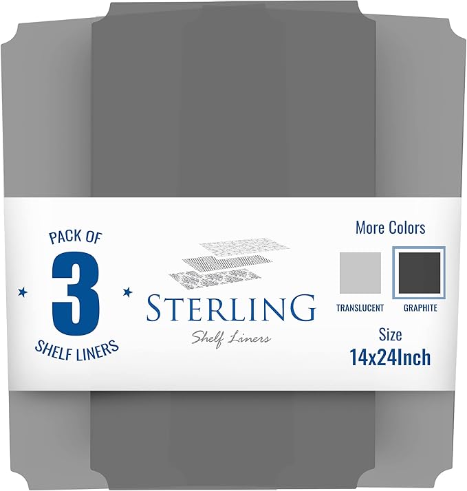 Shelf Liners for Wire Shelf System: Set of 3 in Graphite: 13.4 x 23.2 inch: Plastic Wire Shelving Shelf Mats