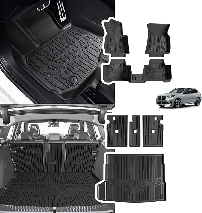 TripleAliners All Weather Liners Compatible with 2025 BMW X3 Accessories TPE Anti-Slip Odorless Custom Fit Floor Liners Rear Trunk Cargo Mat Seat Back Cover(Floor Mats & Trunk Mat & Backrest Mats)