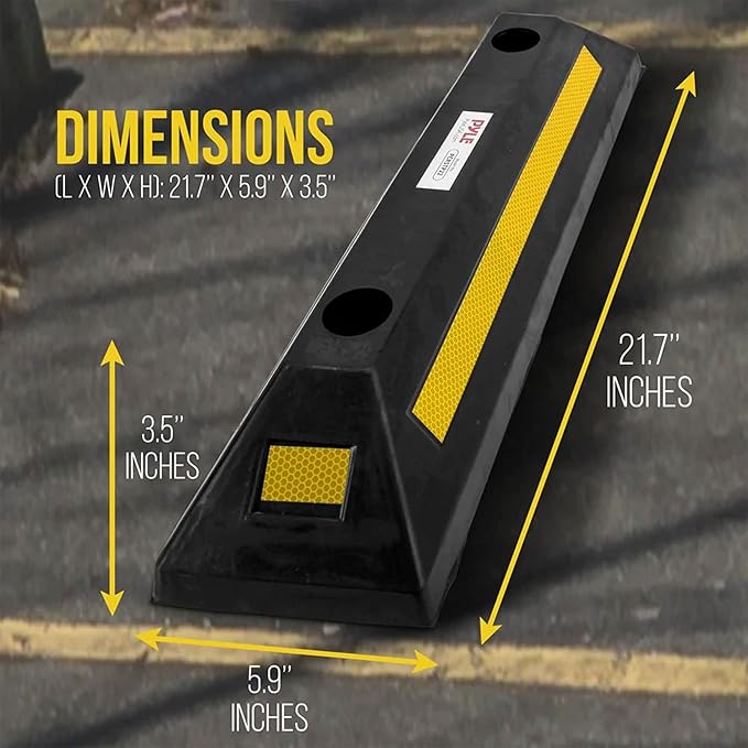 4-Pc Curb Garage Vehicle Floor Stopper for Parking Safety 1PC Heavy Duty Rubber Parking Lot Driveway Stopper, For Car Vans Trucks Tire Wheel Guide Block Protect Bumper- Pyle PCRSTP11X4