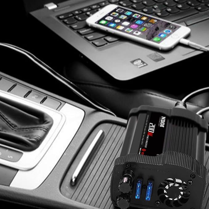 NDDI 200W Car Power Inverter 12V DC to 110V AC Converter with 3.1A Dual USB Quick Car Charger Adapter(Black)