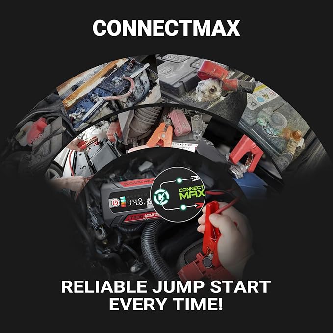 JT400 Jump Starter and Battery Tester, 2500A 12V Car Jumper Starter Portable (8.5L Gas/6.5L Diesel Engines), 100-2000 CCA Bluetooth Car Battery Tester Alternator Tester, Smart Digital Screen